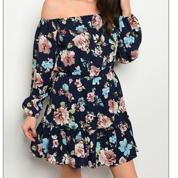 Dresses & Skirts - 1 sm. Left!!NWT navy floral off the shoulder dress